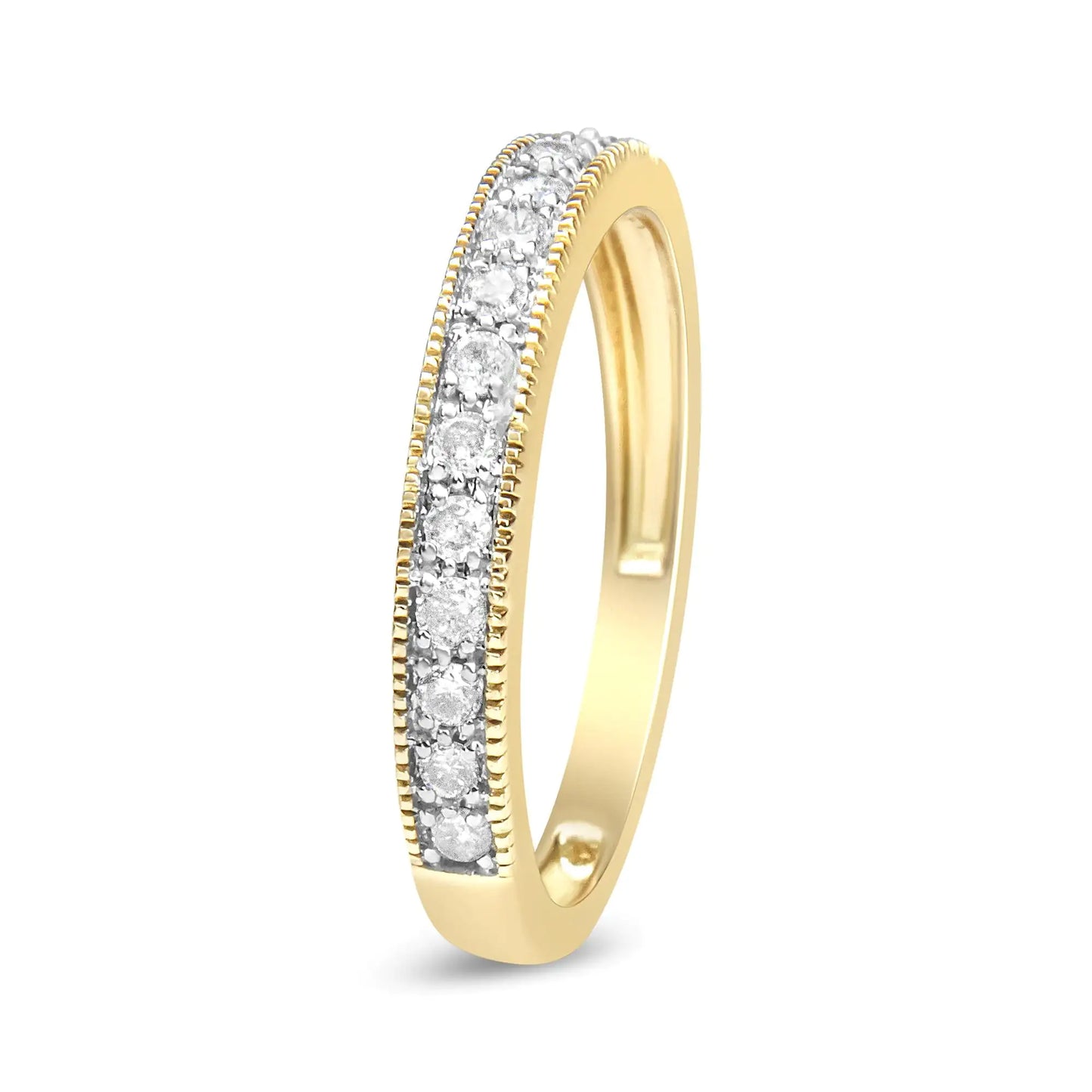 IGI Certified 1/4 Cttw Diamond 10K Yellow Gold Prong Set Beaded Milgrain Band Style Ring (J-K Color, I2-I3 Clarity)