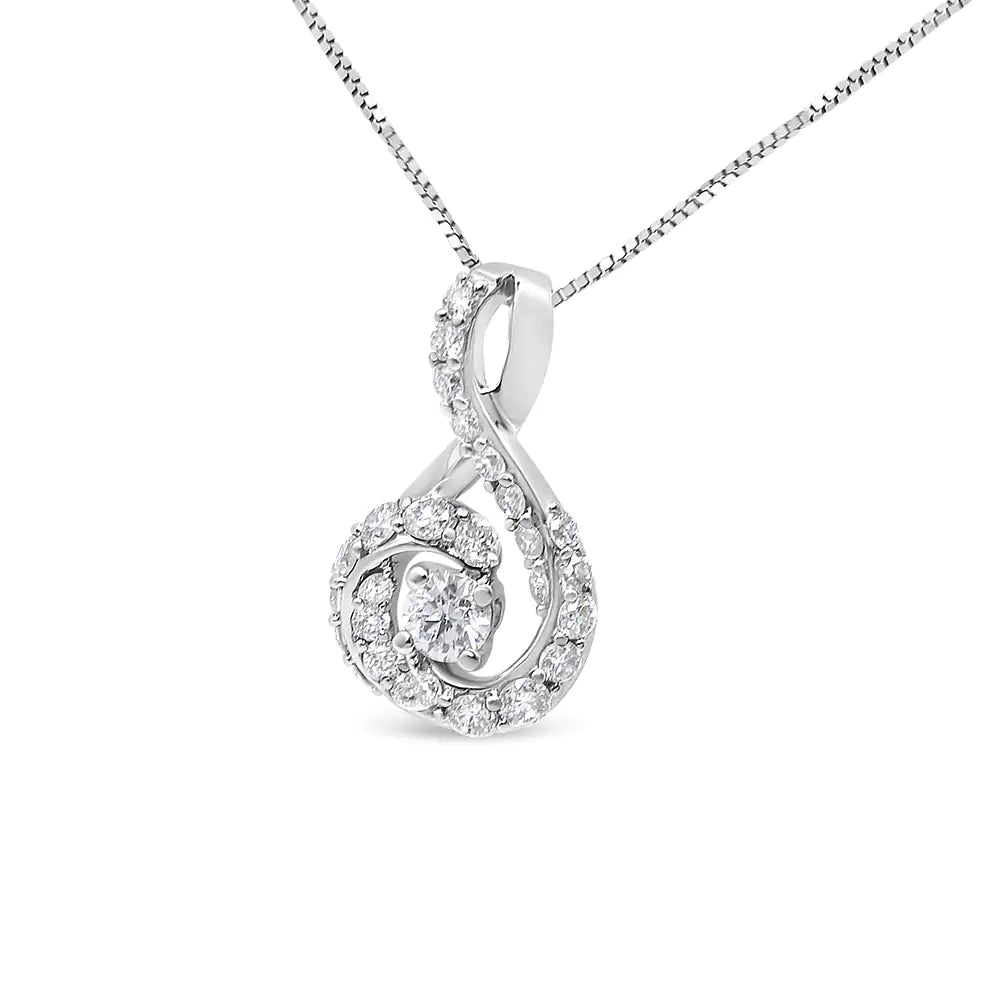 14K White Gold 1/2 Cttw Diamond Open "S" Swirl Halo Pendant 18" Pendant Necklace (J-K Color, SI2-I1 Clarity)