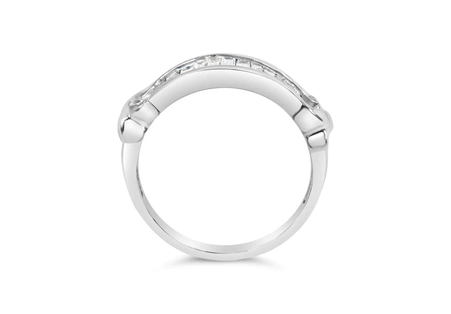 .925 Sterling Silver 1/2 Cttw Baguette Cut Diamond Channel Set X-Station Wedding Ring (H-I Color, I1-I2 Clarity)