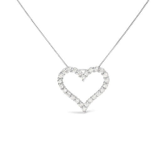 .925 Sterling Silver 2.0 Cttw Diamond Open Heart 18" Pendant Necklace (I-J Color, I2-I3 Clarity)