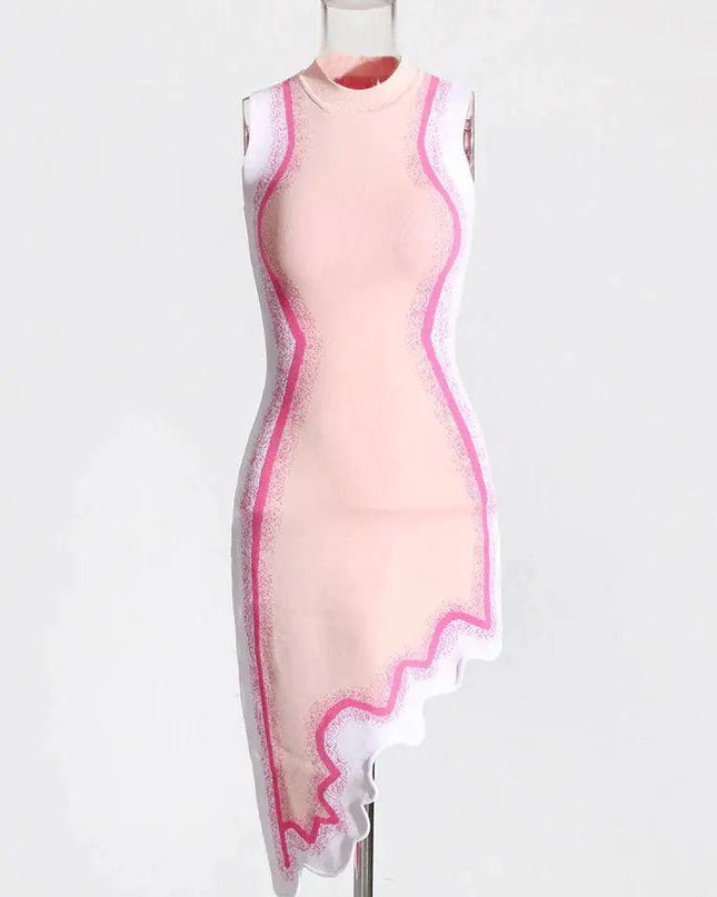Pink Asymmetrical Knit Dress