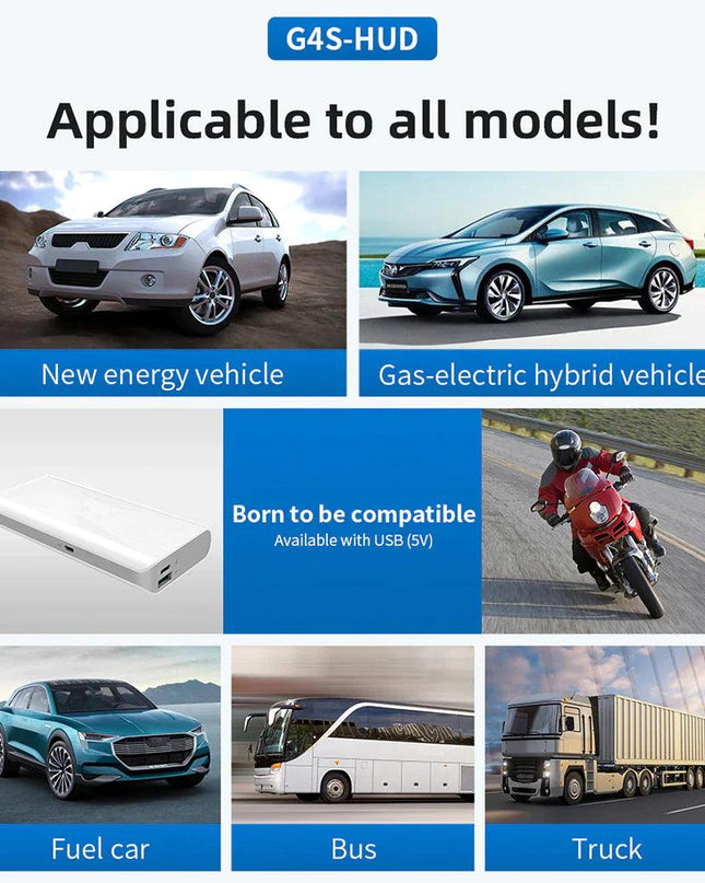 Digital Car HUD GPS Speedometer Head Up Display MPH KMH Compass Overspeed Alarm