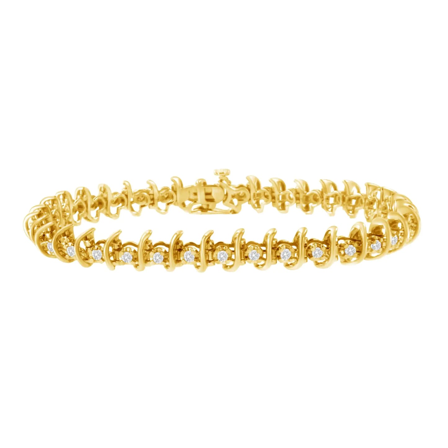 10KT Yellow Gold Plated .925 Sterling Silver 1 cttw Prong-Set Diamond Link Bracelet (J-K, I1-I2) - 7.5"