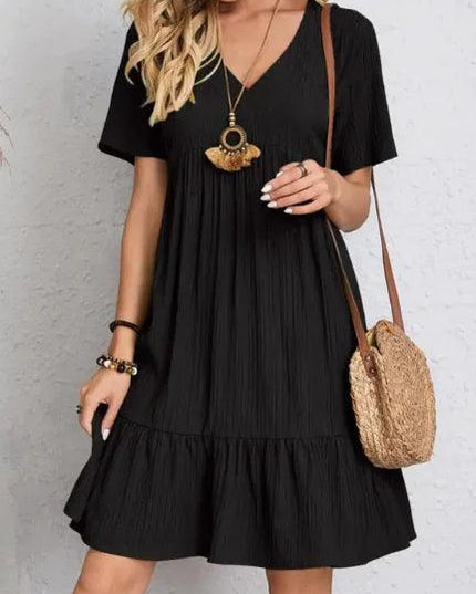Summer V-neck Dresses Women's Loose Casual Short-sleeved Corset Dress