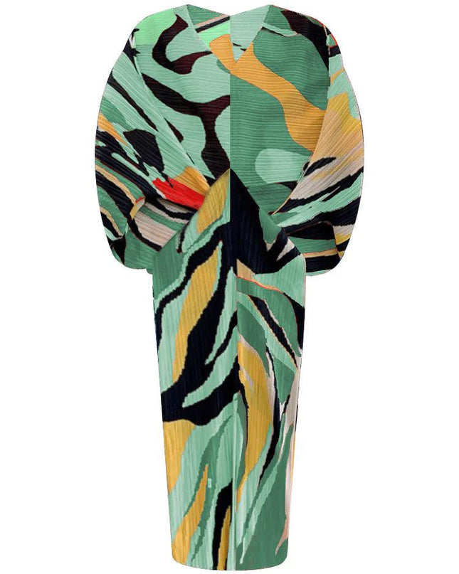 Long Leaf Pleated Dress