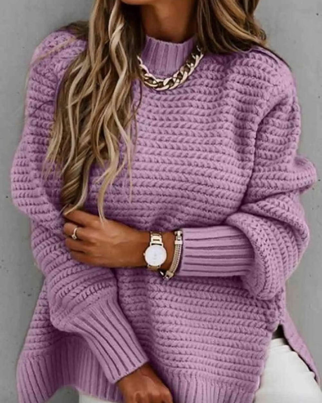 Round Neck Slit Sweater