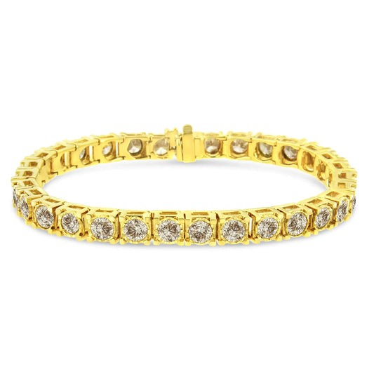 14K Yellow Gold 10.0 cttw Round-Brilliant Diamond Classic 7" Tennis Bracelet (J-K Color, I1-I2 Clarity)