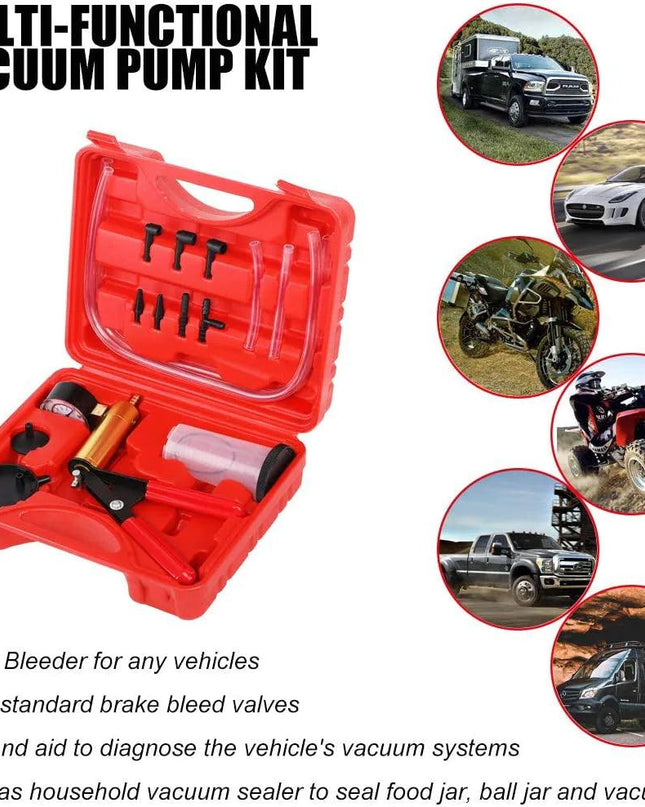 Hand Held Vacuum Pressure Pump Tester Set Brake Fluid Bleeder Bleeding Kit + Box