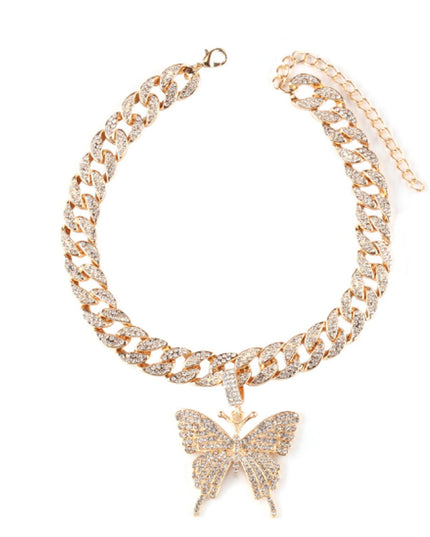 Iced Out Butterfly Pendant Necklace