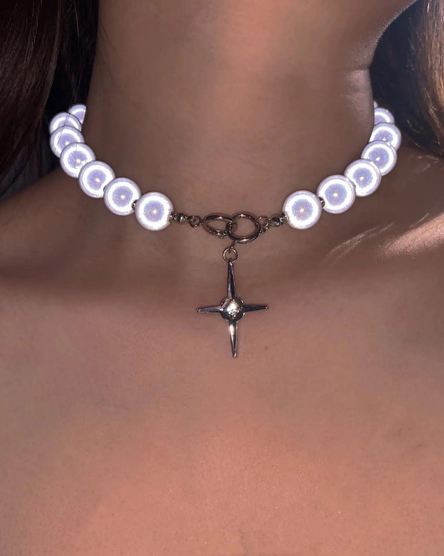 Luminous Pearl Beads Cross Necklace