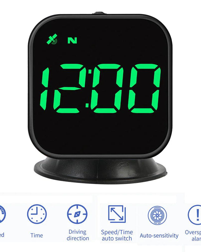 Digital Car HUD GPS Speedometer Head Up Display MPH KMH Compass Overspeed Alarm