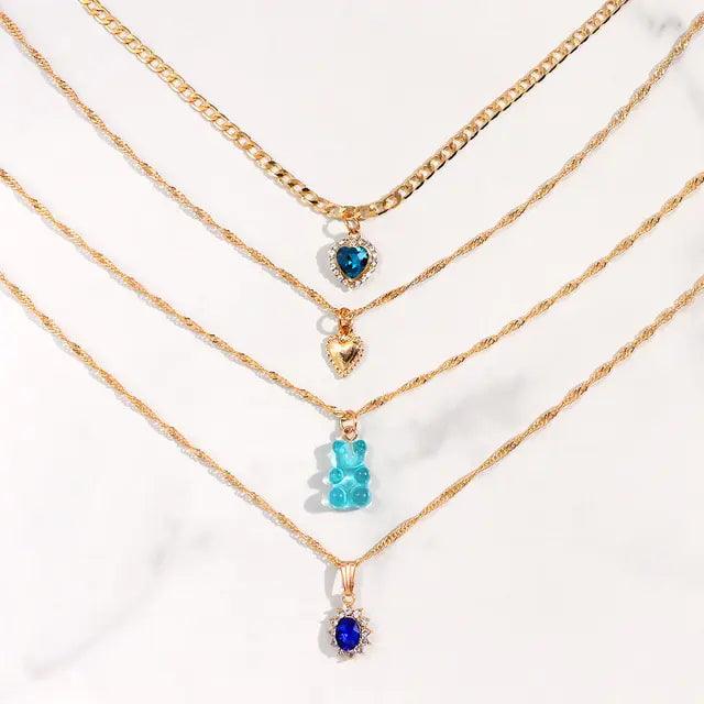 Multi-layer Pink Heart Crystal Pendant Necklaces