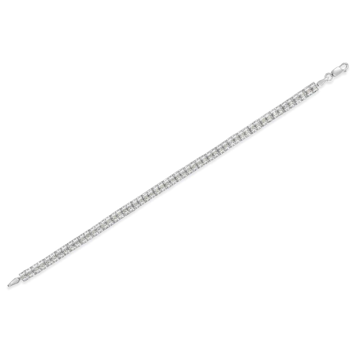 .925 Sterling Silver Diamond Double-Link 7" Tennis Bracelet (I-J Color, I3 Clarity)