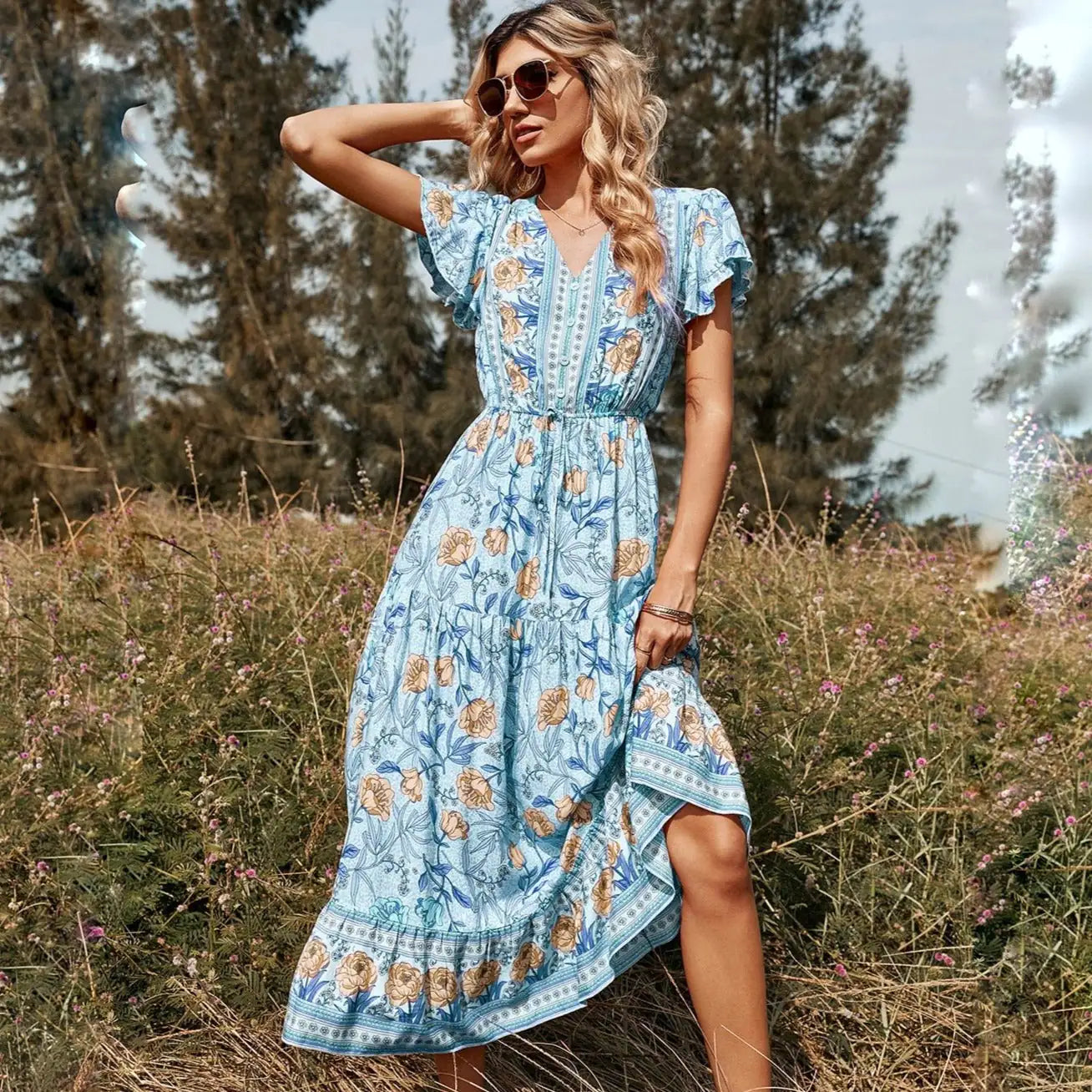 Vneck Dress Floral Spring and Summer