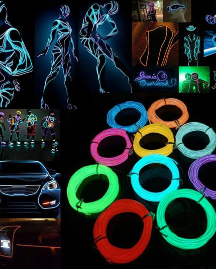 Neon LED Light Glow EL Wire String Strip Rope Tube Decor Car Party + Controller