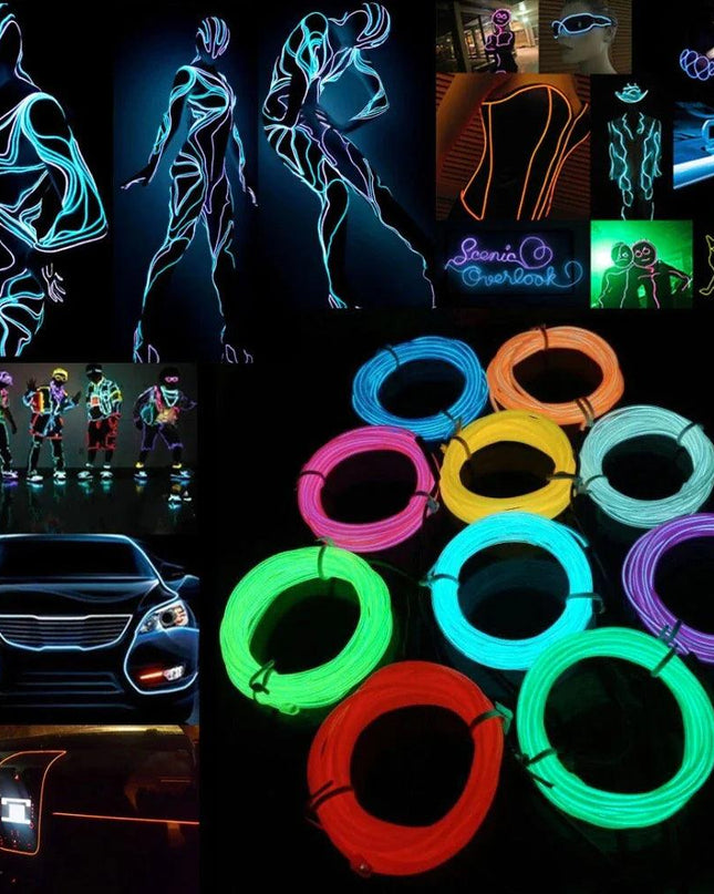 Neon LED Light Glow EL Wire String Strip Rope Tube Decor Car Party + Controller
