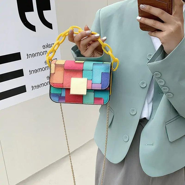 Printed Paneled Shoulder Purse