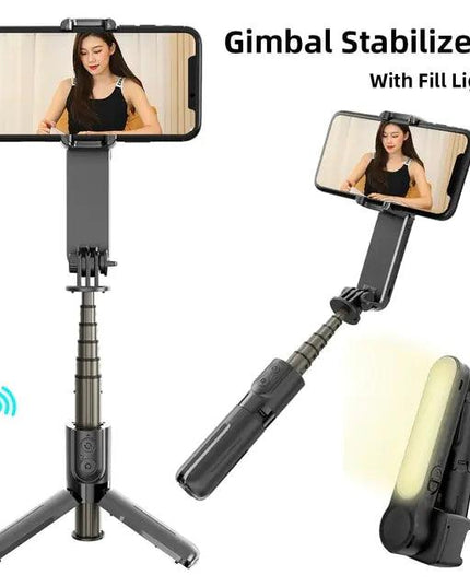 Handheld Gimbal Stabilizer Mini Selfie Stick Tripod with Removable Fill Light