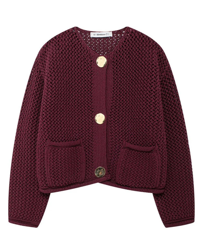 Women's Fashion Pocket Round Neck Knit Coat