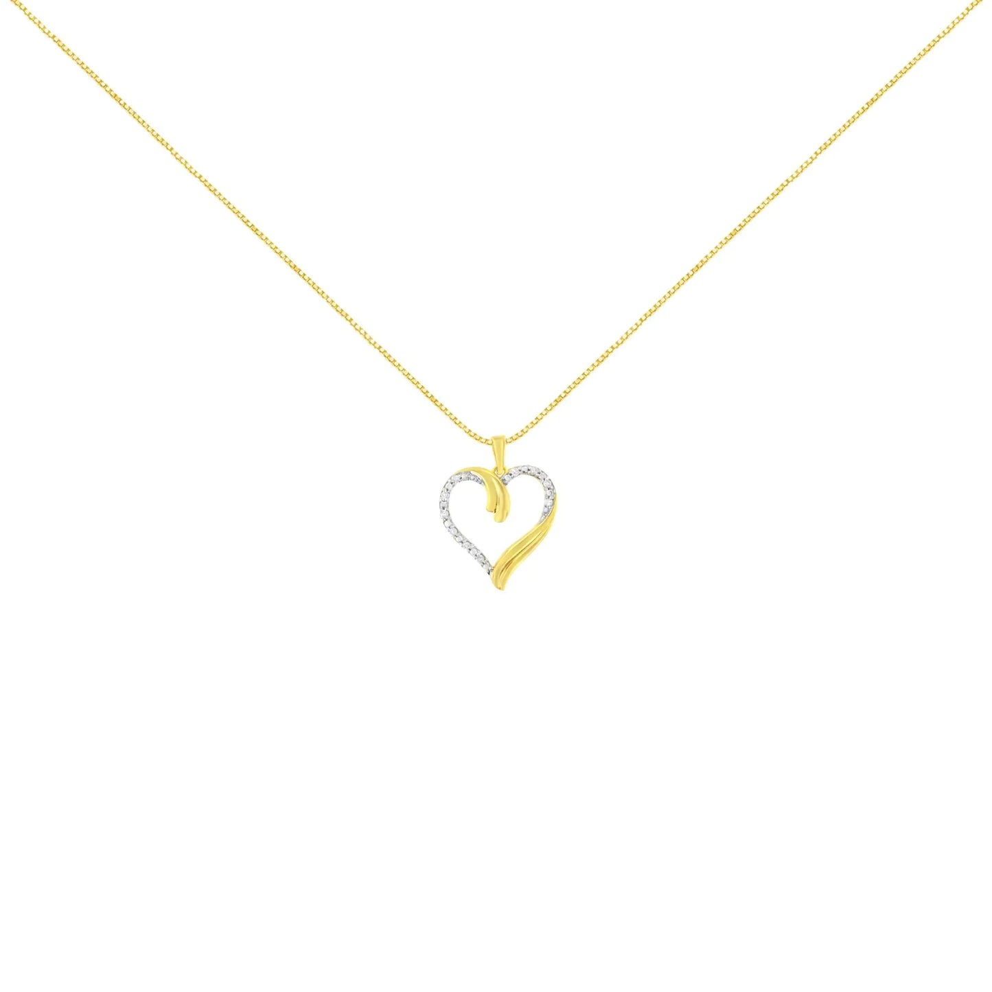 10K Yellow Gold Plated .925 Sterling Silver 1/10 cttw Diamond Open Heart 18" Pendent Necklace (J-K Color, I3 Clarity)