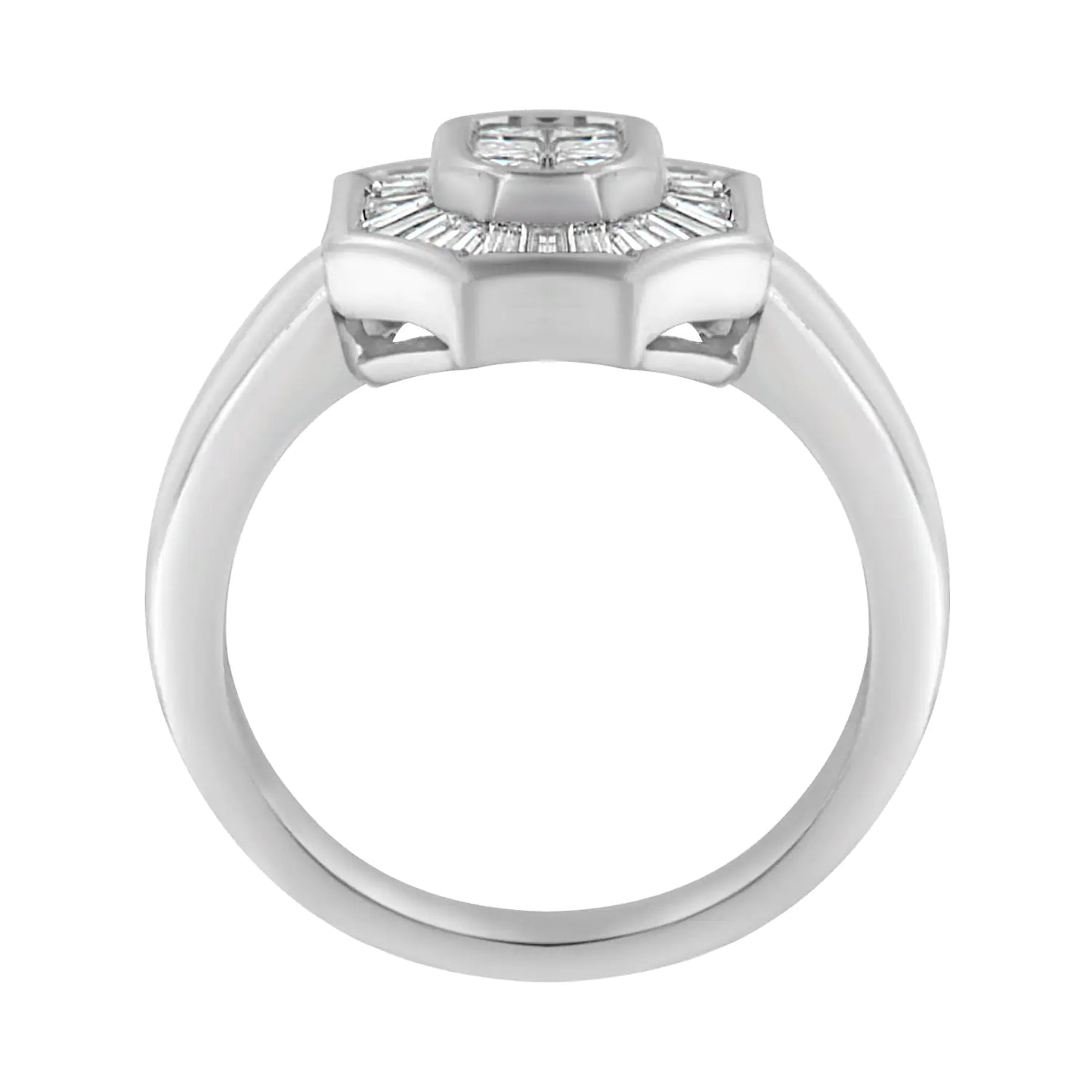 14K White Gold 1.00 Cttw Baguette and Princess-Cut Diamond Cocktail Art Deco Style Ring (H-I Color, SI1-SI2 Clarity)