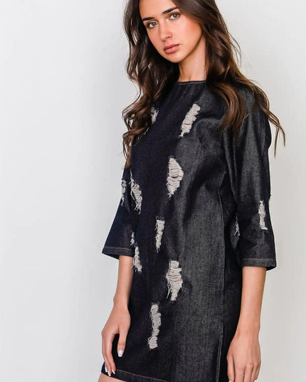 Denim Distressed Mini Dress