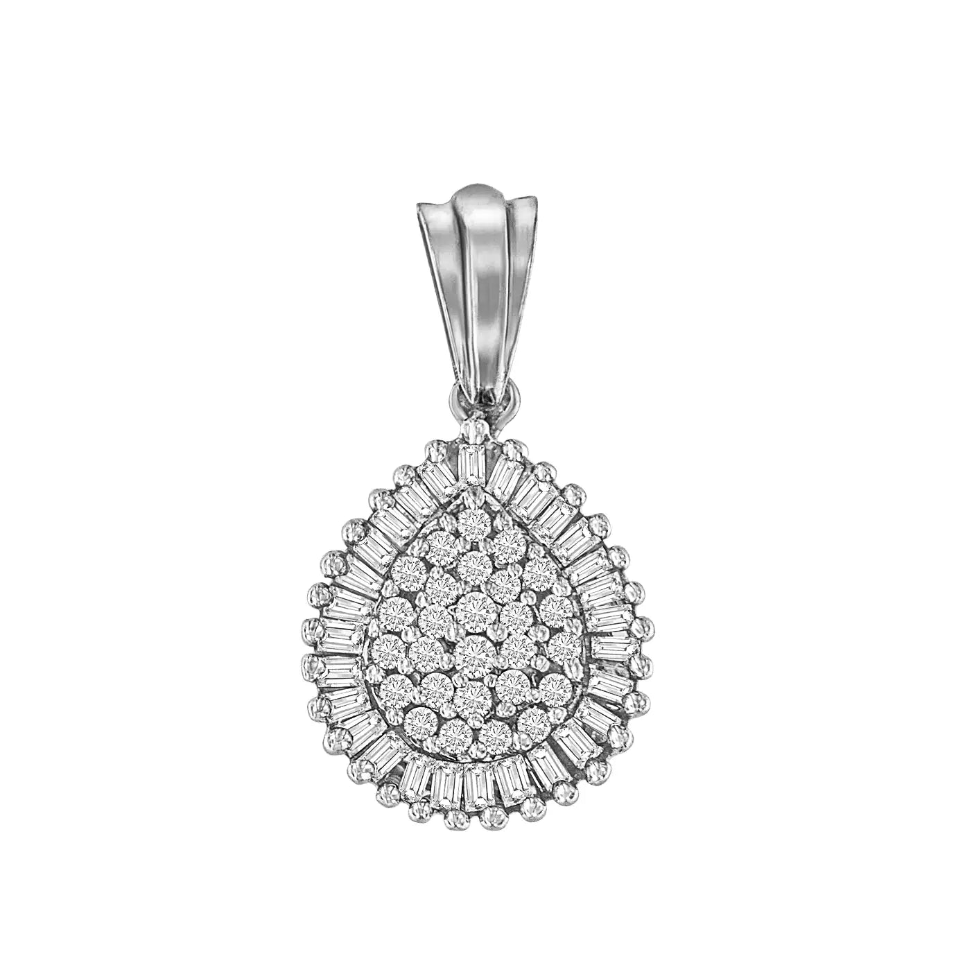 10K Gold 1/2 Cttw Round and Bagutte-Cut Diamond Teardrop 18" Pendant Necklace (J-K Color, I1-I2 Clarity)