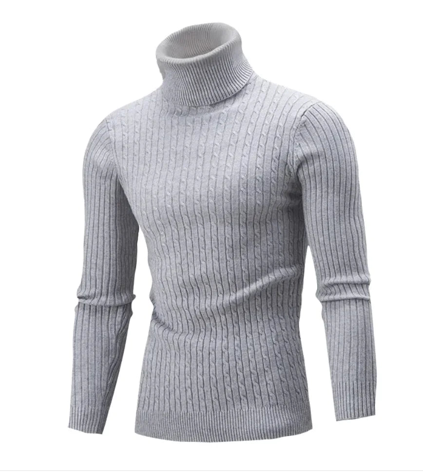 Men's Slim-Fit Knitted Turtleneck Sweater - Solid Color