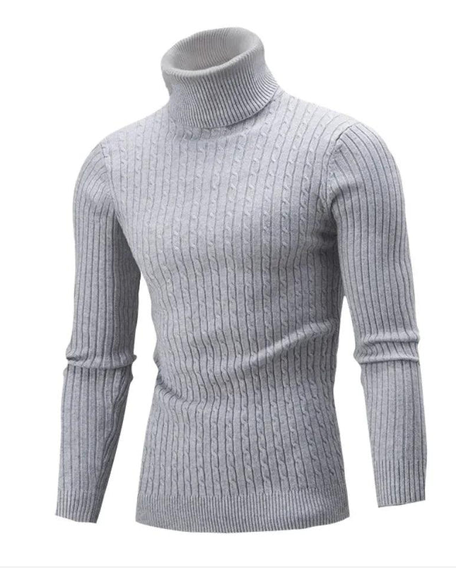 Men's Slim-Fit Knitted Turtleneck Sweater - Solid Color