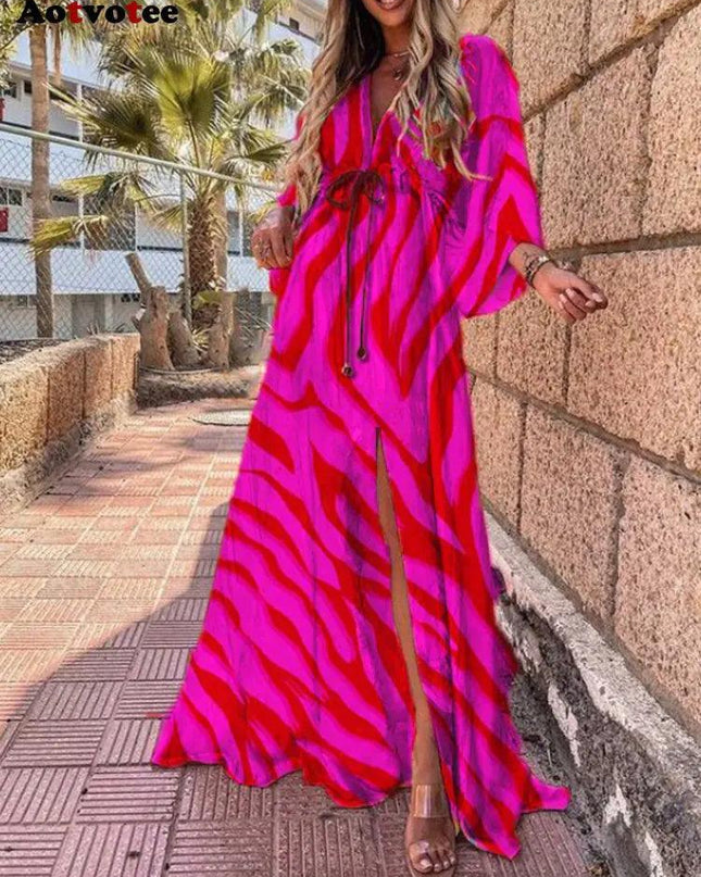 V-Neck Slit Leg Lace Dress