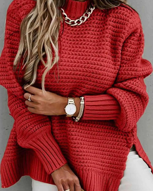 Round Neck Slit Sweater