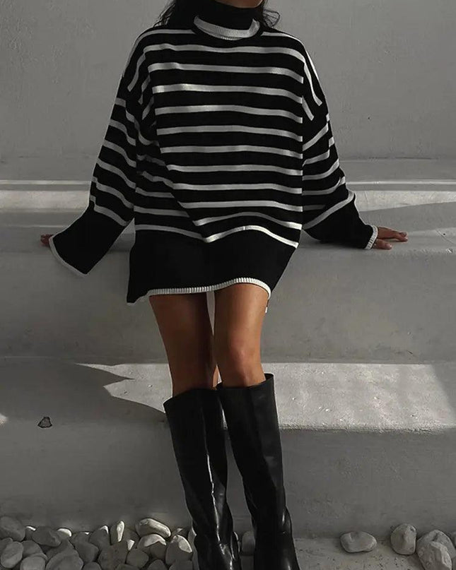 Loose Striped Turtleneck Sweater