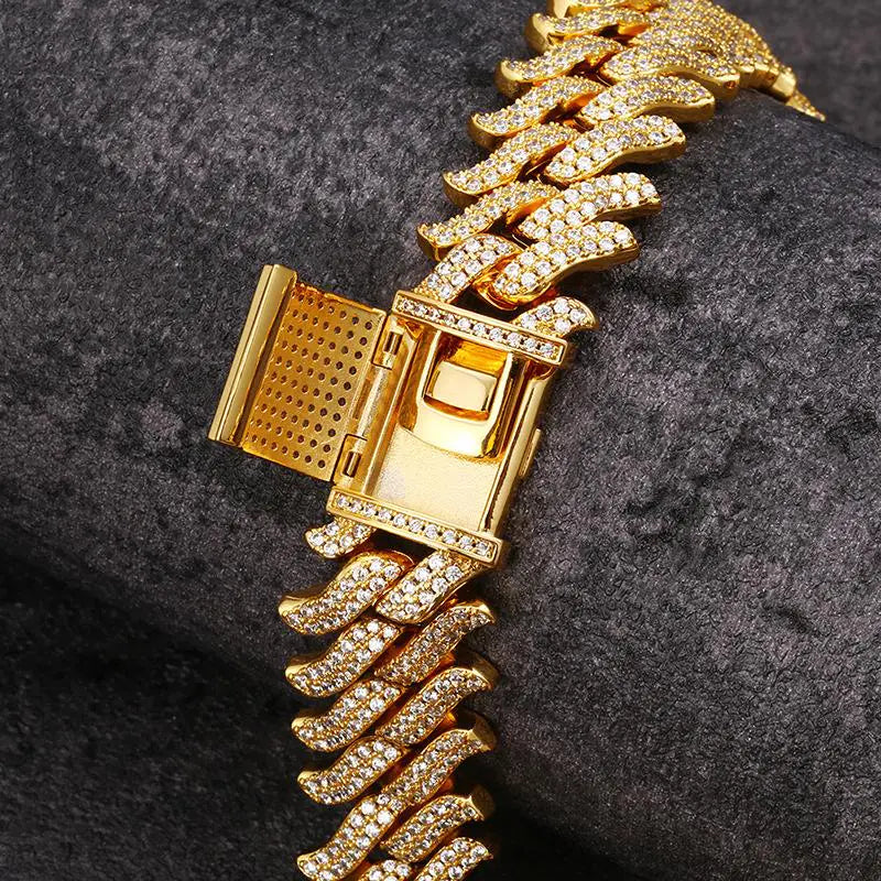 18mm Gold Two-Row Diamond Thorns Cuban Link Bracelet