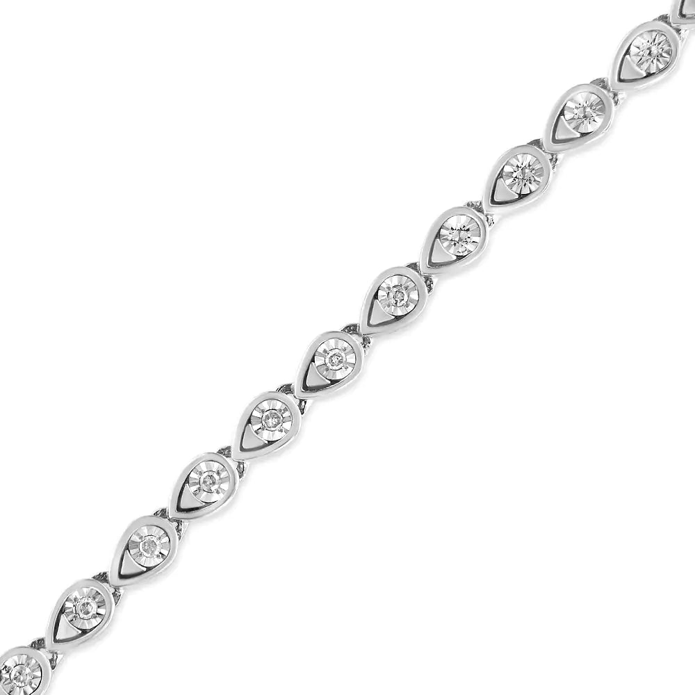 .925 Sterling Silver 1/10 Cttw Round-Cut Diamond Pear Link 7.25" Bracelet (I-J Color, I2-I3 Clarity)