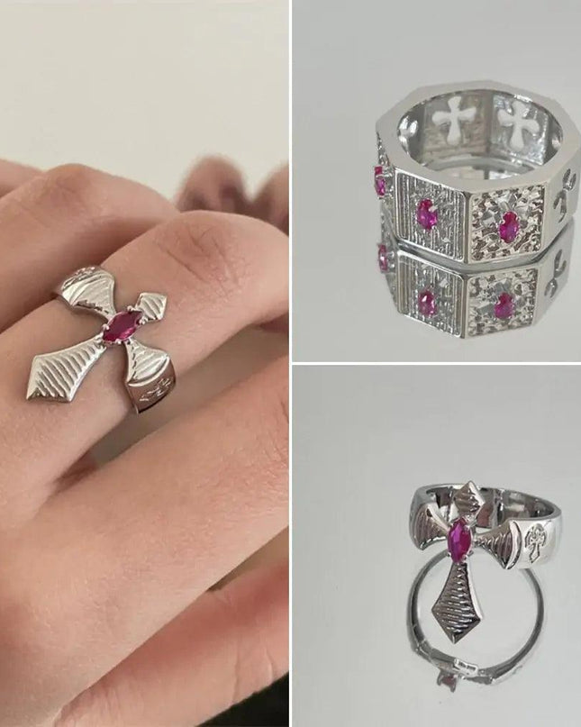Red Zircon Cross Ring