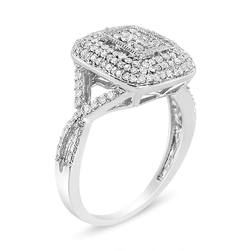 .925 Sterling Silver 1/2 Cttw Round-Cut Diamond Cluster Cushion Ring (I-J , I1-I2)