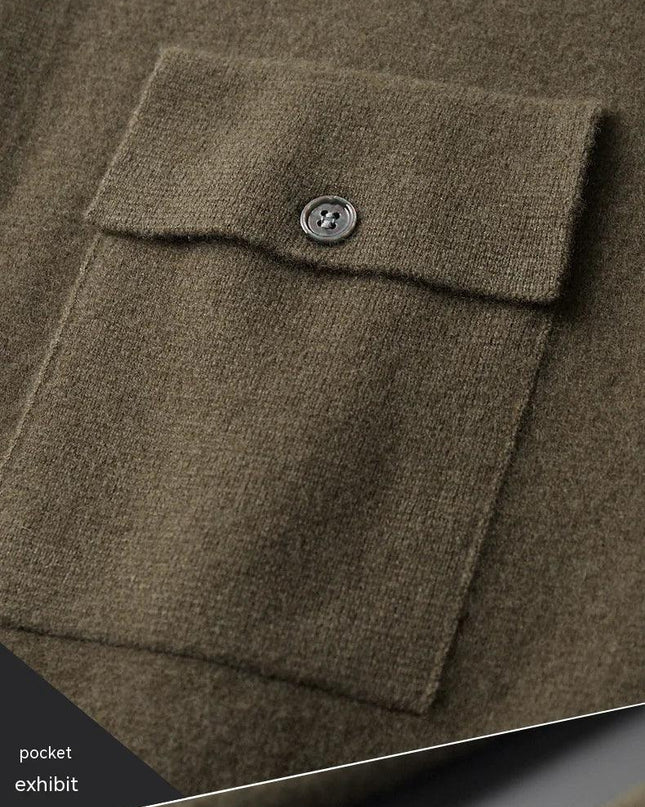 Men's Polo Collar Solid Color Wool Cardigan