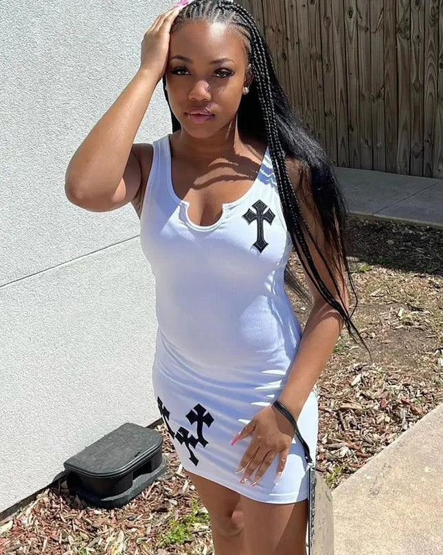 Cross Printed Mini Dress