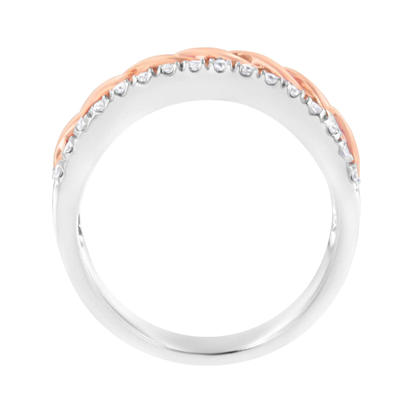 10K White and Rose Gold 1/3 Cttw Diamond Split Shank and Infinity Ribbon Band Ring (I-J Color, I1-I2 Clarity)