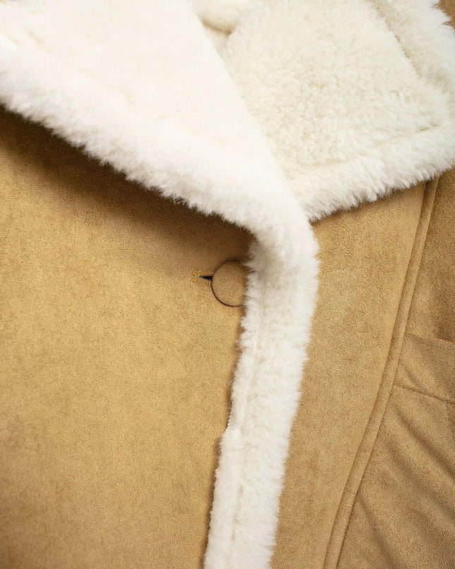 Fashion Loose And Warm Vintage Lamb Wool Khaki Coat