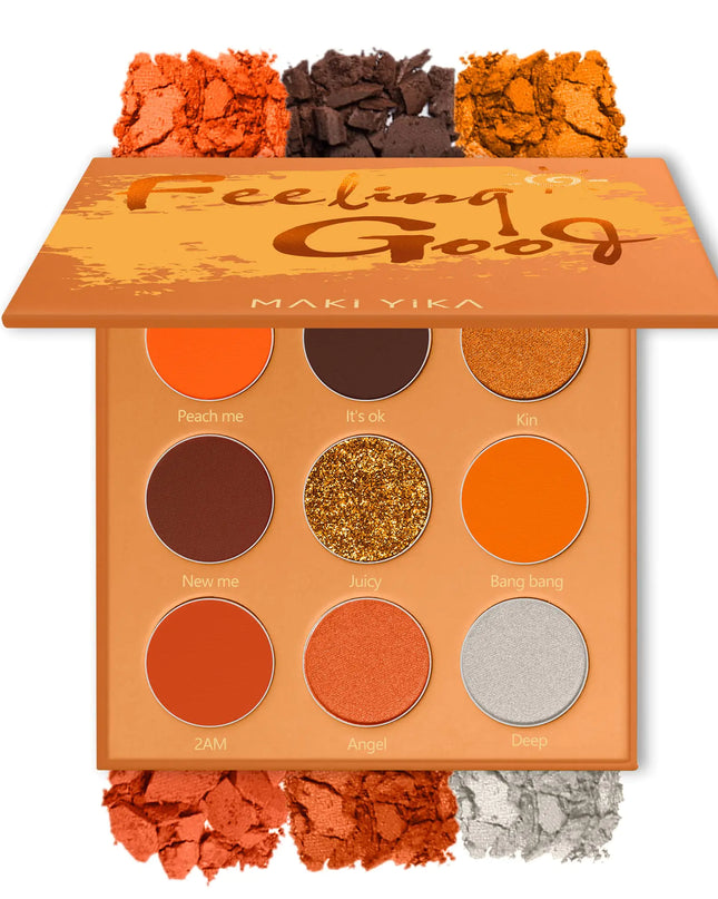 MAKI YIKA Orange Eyeshadow Palette Long Lasting Orange Eye Shadow for Women High Pigmented 9 Color Waterproof Orange Eye Makeup (#4 Orange)