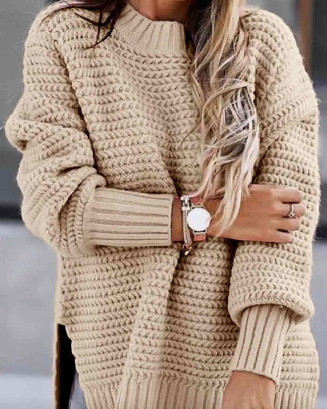 Round Neck Slit Sweater