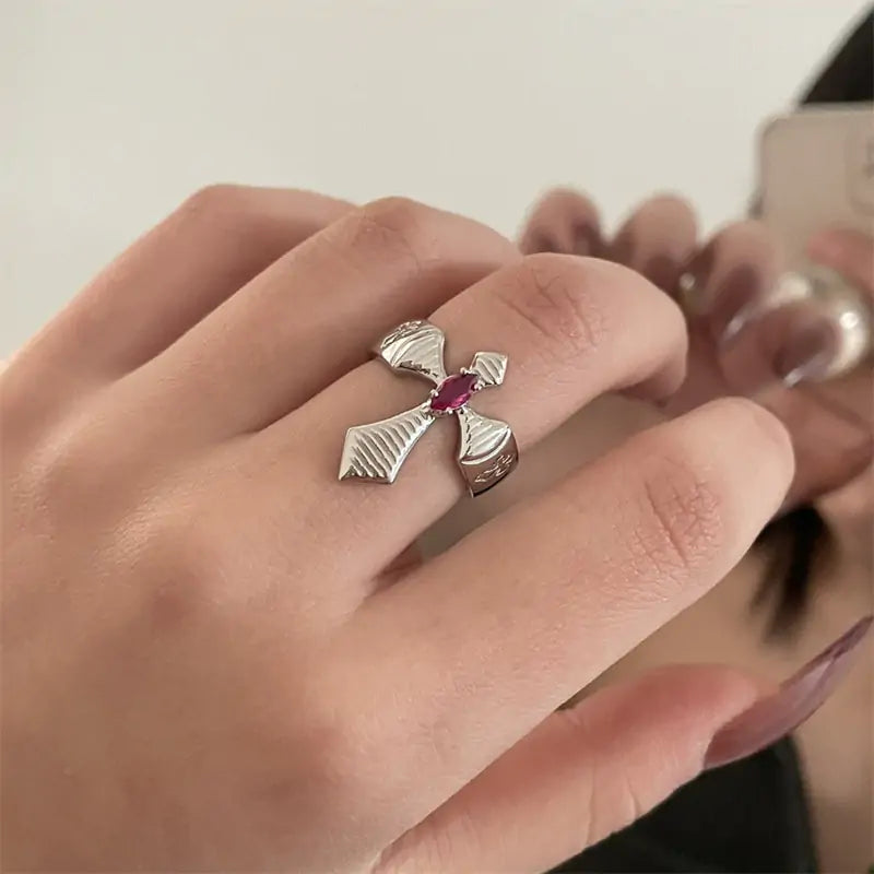 Red Zircon Cross Ring