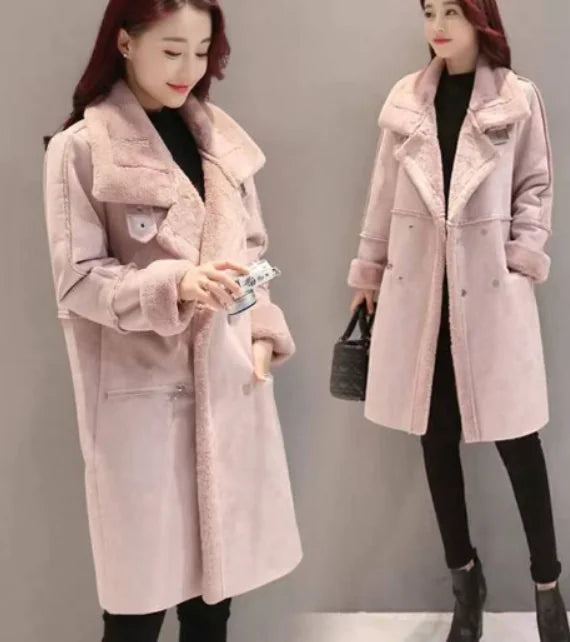 Women's Long Lambswool Coat - Korean Winter Style