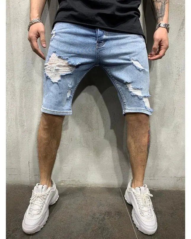 Slim Fit Men's Denim Pants with Holes