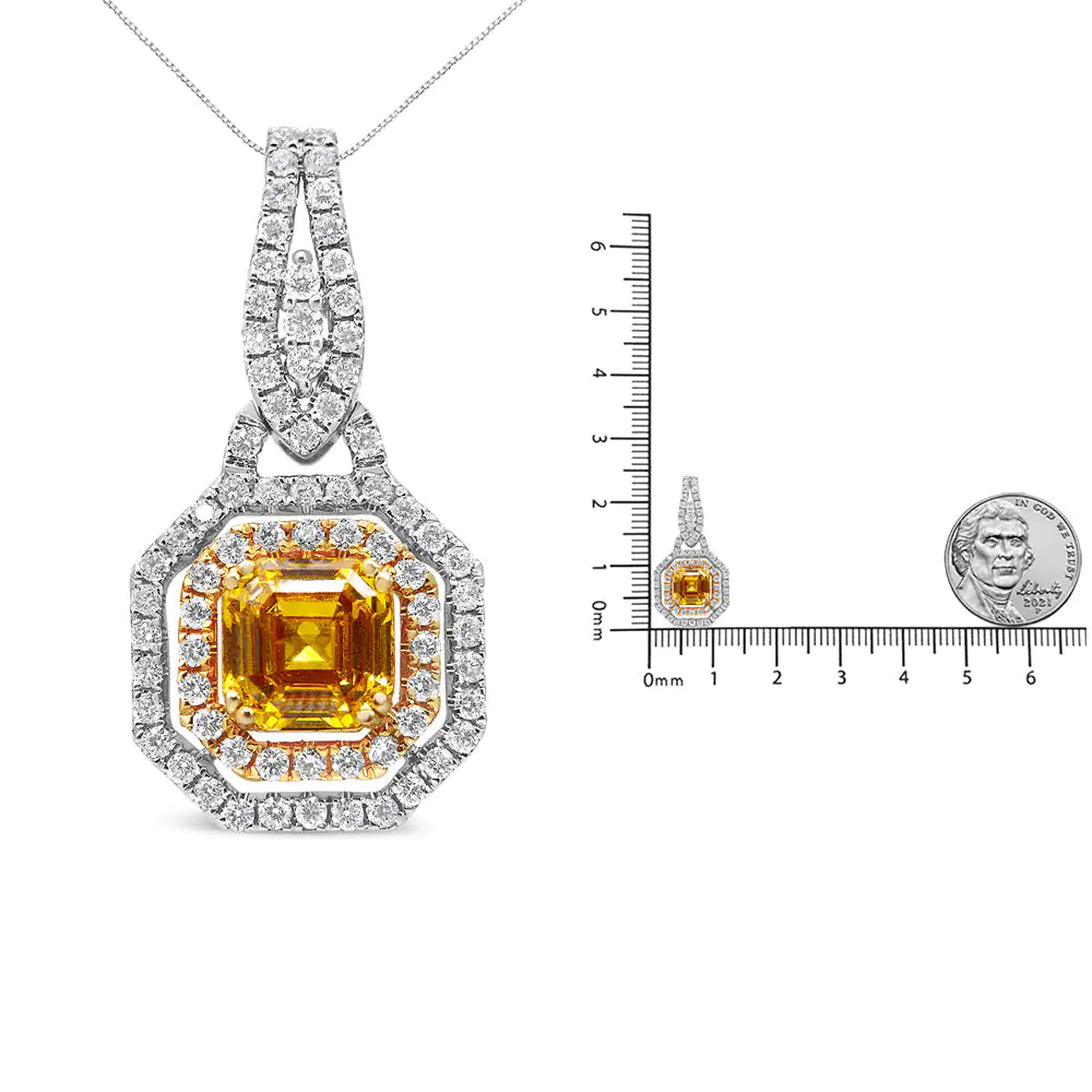 18K White and Yellow Gold Diamond Accent and Round Yellow Citrine and Pear Cut Black Onyx Dangle Drop 18" Pendant Necklace (G-H Color, SI1-SI2 Clarity)