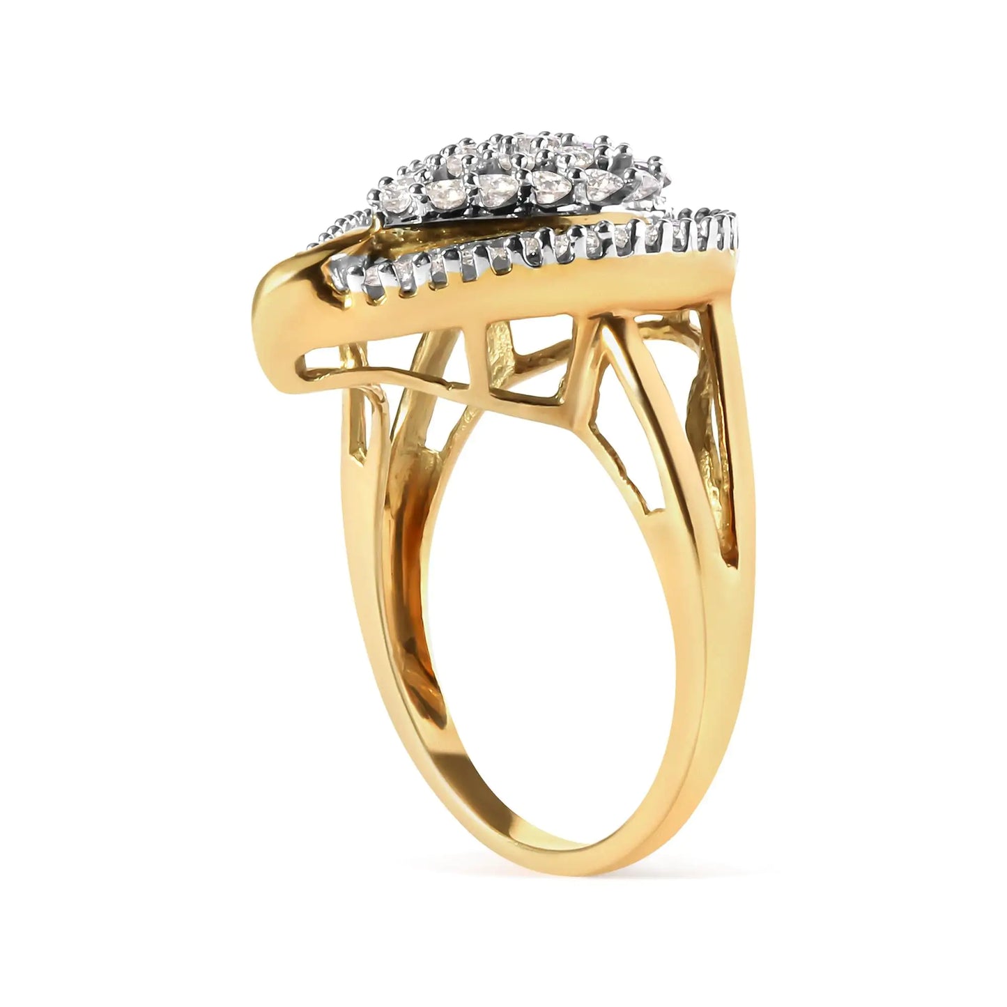 10K Yellow Gold 1 Cttw Round and Baguette Cut Diamond Ballerina Cluster Ring (H-I Color, SI2-I1 Clarity)