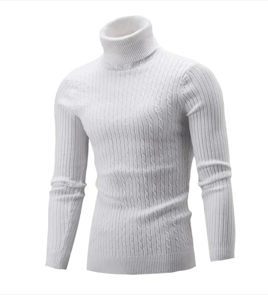 Men's Slim-Fit Knitted Turtleneck Sweater - Solid Color