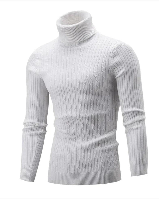 Men's Slim-Fit Knitted Turtleneck Sweater - Solid Color