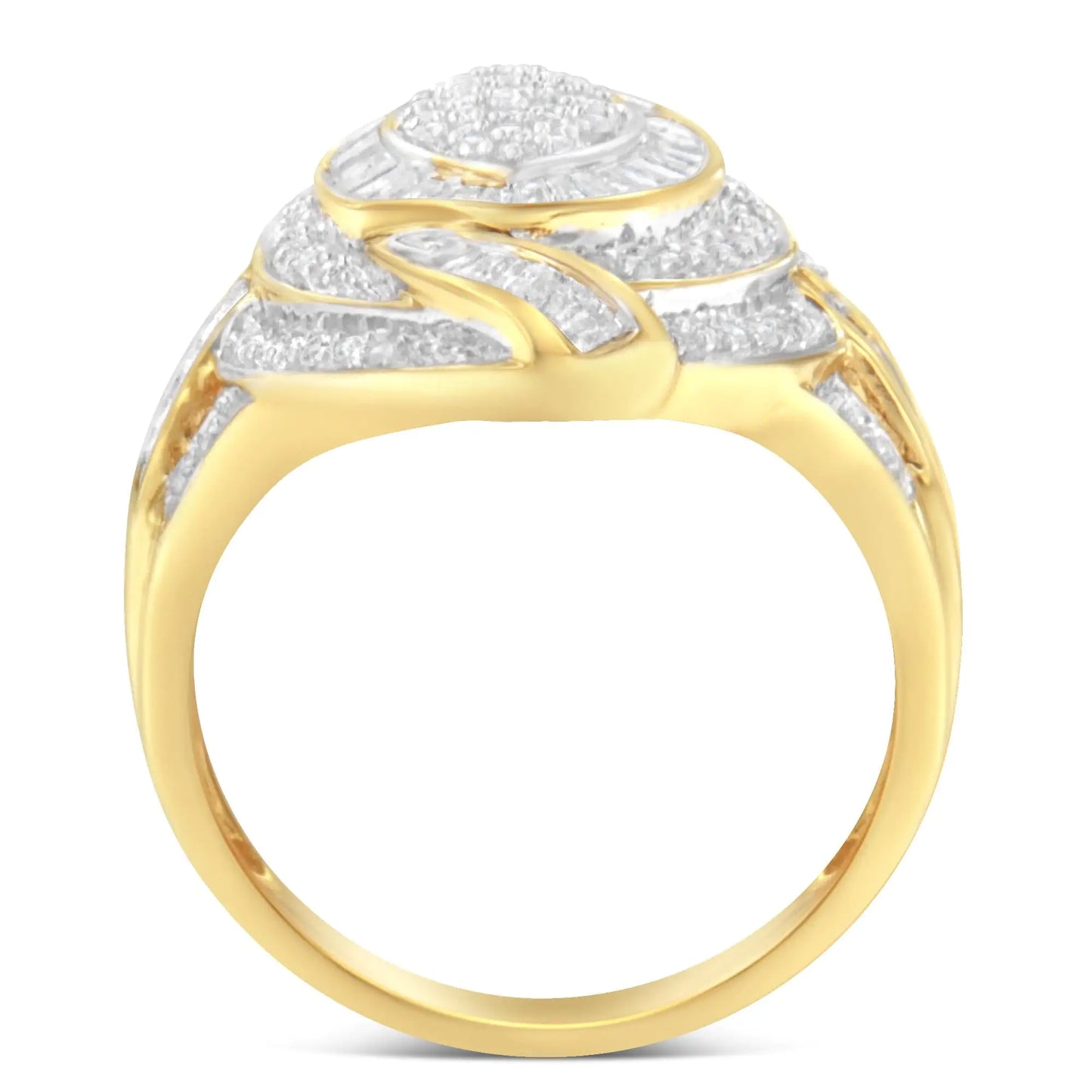 10K Yellow Gold Plated .925 Sterling Silver & 1-1/5 Cttw Diamond Marquise Shaped Cluster Cocktail Fashion Ring (I-J Color, I2-I3 Clarity)